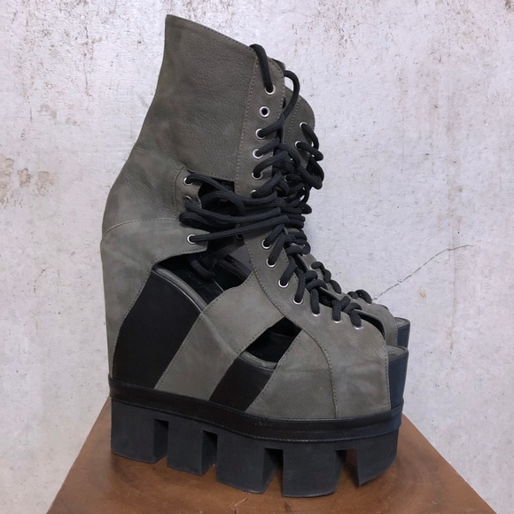 Chromat Shoes - Chromat Sport Lace Up Wedge Grey Leather 9/9.5